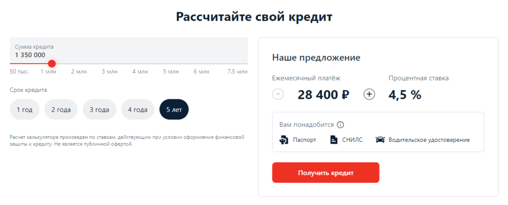 Расчет кредита на сайте alfabank.ru